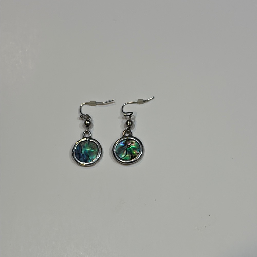 Kohl's Abalone Drop Earrings in Green and Blue with Silver Tone